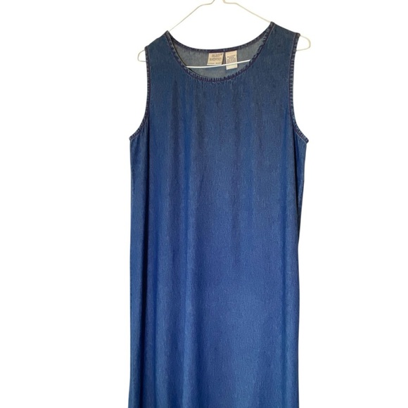 VINTAGE BLEU BAYOU Women's size M Blue Jean sleeveless Ruffle hem Maxi Dress - Picture 2 of 5